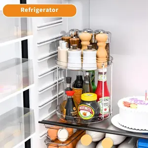 Transparent Dual-Layer 360° Rotating Lazy Tray Organizer, Bathroom Vanity Tray, Kitchen Spice Rack, Cosmetic Storage Box, Space-Saving, Kitchen Organization, Home Organizer