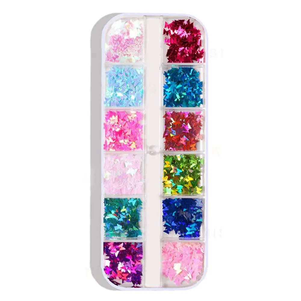 Holographic 3D Nail Glitter Sequins - Thin Butterfly, Round, Star & Geometric Flakes for Manicure Art, Shiny 3D Nail Art Decorations with Diverse Shapes for Enhanced Nail Design Elegance. Suitable for Nail Surface Accent & Cuticle Edge Design