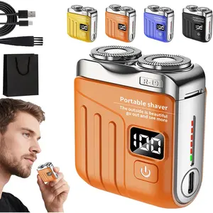 Shaver, Portable Rotary Dual Ring Electric Shaver, Magnetic Washable Electric Mini Beard for Men, Mini Steel Cannon Luggage Shavers USB Rechargeable, for Home and Travel (Orange)