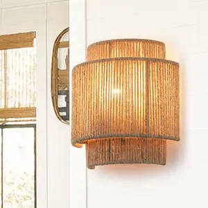 Farmhouse Rattan Wall Sconce Lighting Durable Handwoven Rattan Farmhouse Style, Easy Installation for Cozy Home Vibes