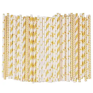 Elegant Striped mix Disposable Paper Straws, Gold Foil Crafted, Perfect for Birthdays Weddings Holidays, Cocktail Drink Accessories