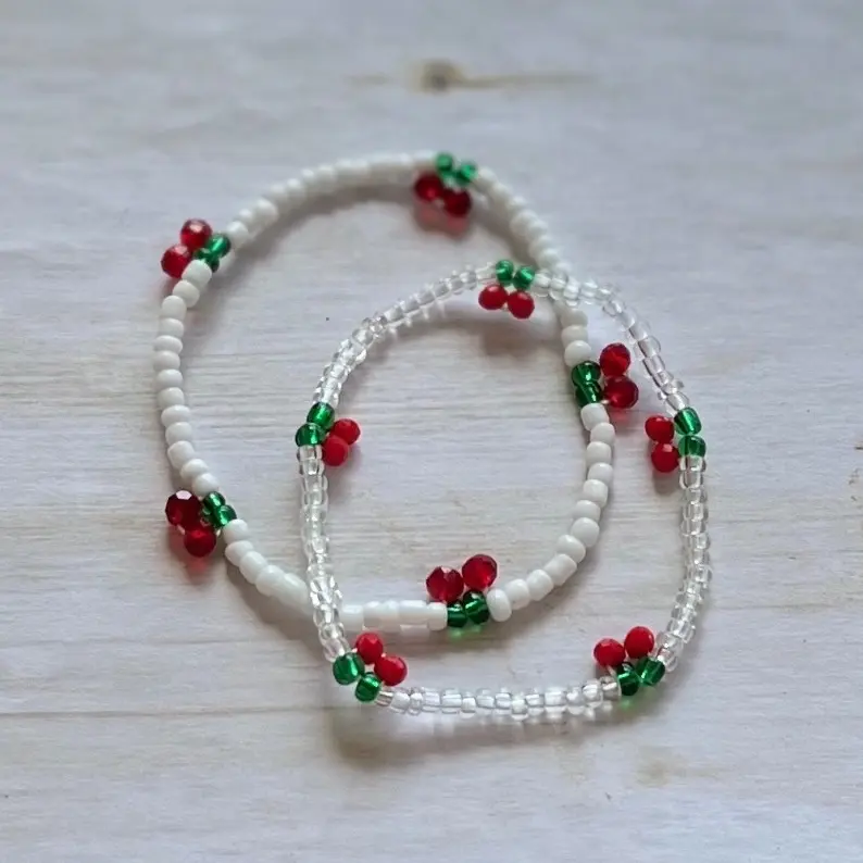 White or Clear Summer Stackable Cherry Beaded Bracelet