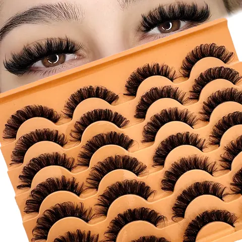 14 Pairs Russian Curl Fluffy False Eyelashes, DD Classic Cat Eye, 6D Cross Fluttering, Soft Natural Look for Parties Halloween Christmas, Fake Lashes