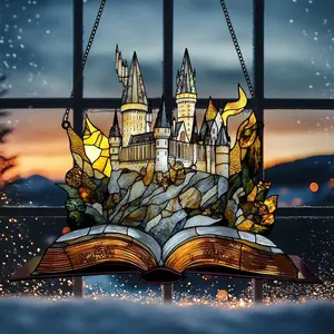 Express Train and Castle Suncatcher, Magical Castle Window Hanging, Bookish Decor for Wizard School Fans, Christmas Home Decoration, Housewarming Gift