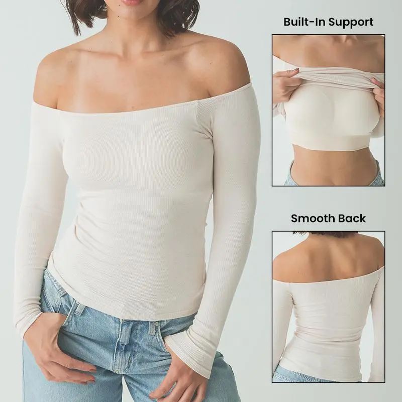 Klassy Braless Off the Shoulder Top-Fitted Women's Top with built in removeable paddingYFxK