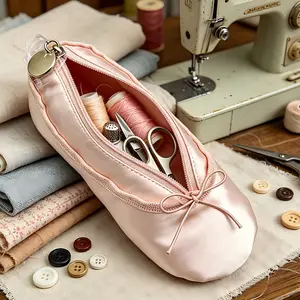 Ballet Dance Shoe Makeup Bag, Ballerina Slipper Pouch Bag, Large Capacity Makeup Pouch, Portable Multifunctional Storage Bag Jewelry Display Clear Box Gothic Multi-Function Personalized Travel Case and Heart Stainless Steel Pearl Layered Cross Necklace