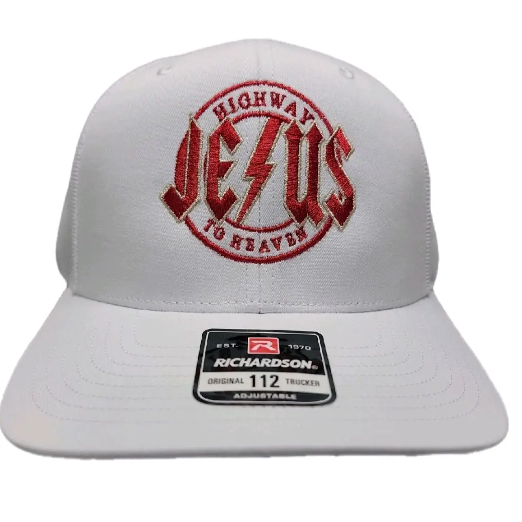 Highway to Heaven Jesus Graphic Embroidery Trucker Hat - Unisex Cotton Blend Mesh Snapback Sports & Outdoor Accessory, Casual All-Seasons Daily Wear Cap, Men's Accessory, Adults Gift, Every Day