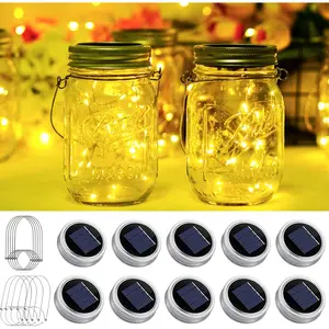 Solar Light for Mason Jars 20 LED Outdoor Fairy String Light  with Hangers for Jar Lantern  Rust Resist for Patio Lawn Garden Decor No Jars 10 Pack (Warm White)