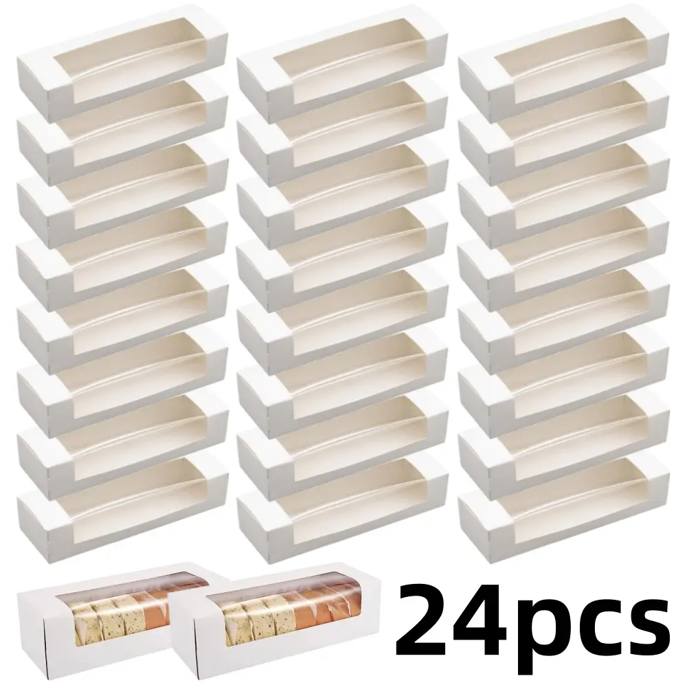 24 piece 12" x 4" x 3.5" Roll Cake Boxes White Auto-Popup Bakery Boxes Long Pastry Container for Pastries, Desserts, Muffins, Donuts