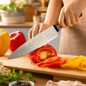 Professional Kitchen Chef Knife, 5Cr13 Steel Embossed Blade with Ergonomic Natural Wood Handle for Precise Food Prep
