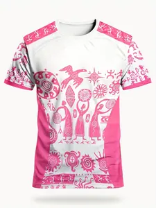 Men's Aztec Tribal Symbol Sport T-Shirt, Ethnic Street Round Neck Short Sleeve Top, Loose-Fitting All-Seasons Clothing