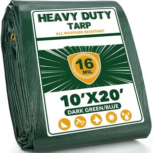 Tarp Heavy Duty Waterproof 10x20FT,16 Mil Thick Tarps Tear&Fade Resistant,UV Resistant,Poly Tarp Cover with Grommets and Reinforced Edges for Outdoor Camping Pools Boat Car(Green/Blue)