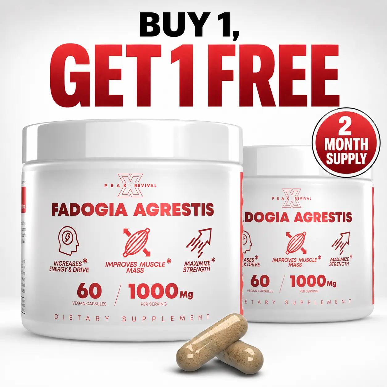 Peak Revival-X 2 Month Supply Botanical Extracts Herbal Supplements - 1000mg Fadogia Agrestis Per Serving, 120 Total Capsules, Colostrum Added, No Artificial Flavor, Non-GMO, Gluten-Free Dietary Supplement