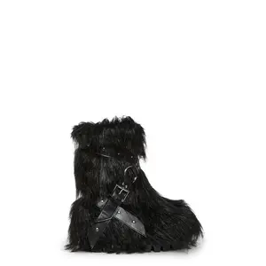 Low Wild Instincts Faux Fur Combat Boots - Black