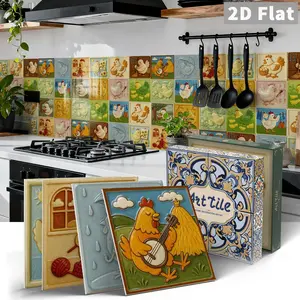 12/24 pieces per box American country chicken life thickened stickers, vinyl contact paper, removable without leaving residue, suitable for cabinets, walls, kitchen splashbacks, bedroom decoration, exquisite gift box, product size: 15CM*15CM