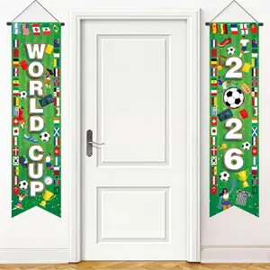 AhfuLife World Cup Soccer 2026 Hanging Porch Banner for Party Decorations, 2 Pcs World Cup Themed Hanging Couplet for Porch Door Soccer Party, Sports Events, Bar, Street, Home Decorations