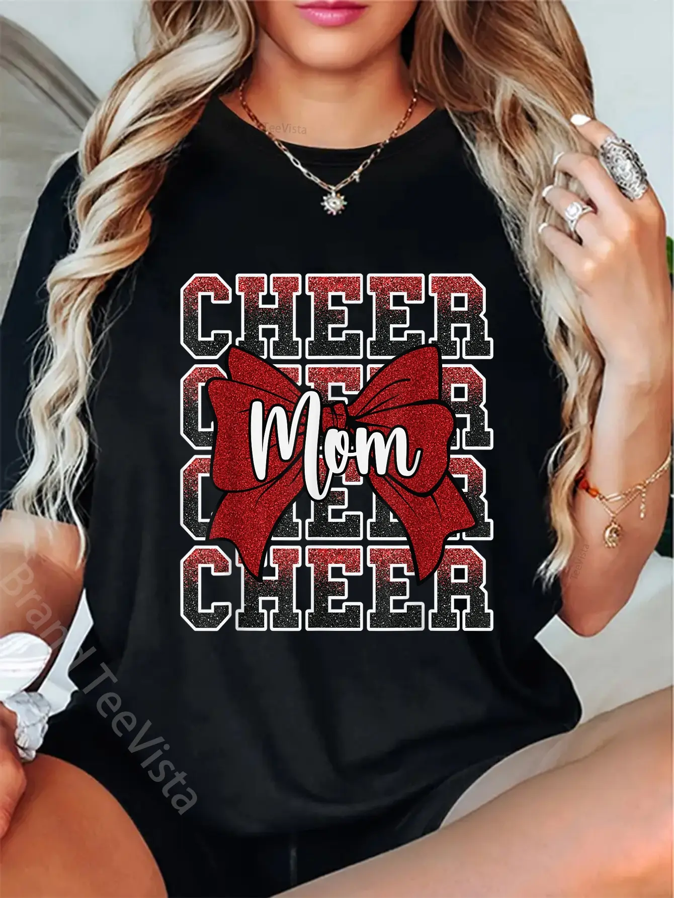 Unisex Vintage Cheer Mom T-Shirt, Distressed Short Sleeves Design for Everyday Wear and Holiday Gifting
