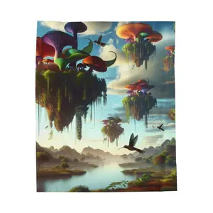 Floating Fungal Isles in Morning Mist - Plush Blanket
