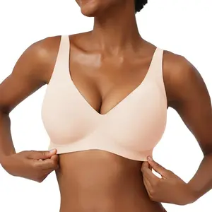 VRCOMFY Womens Comfortable Wireless Jelly  Bras Bralettes  Tshirts Bras Deep V Everyday Bras plus size bra   Plunge Bralette Comfortable support