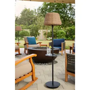 Patio Solar Lamp - 57" Height Outdoor Floor Lamp with Integrated Table, Weatherproof Design, 6-8 Hours Continuous Light, Powder Coated Steel & PE Rattan Wicker