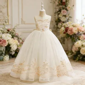 299 Princess Dress For Girls Wedding Evening Performance Costume Mesh Flower Kid Dresses Host Stage Performance Catwalk Piano Performance Costume