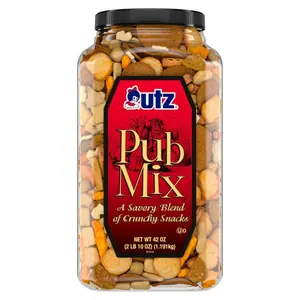 Crunchy Savory Pub Mix Snack with Rice and Cheddar Cheese, 42oz Resealable Barrel, Ambient Dried, Trans-Fat Free, Kosher-Certified, Halal-Certified Party Snack