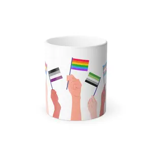 11oz Glossy Ceramic Printed Pride Flag Heat-Reveal Color-Changing Mug - LGBTQ+ Support, White Interior, Full-Wrap Color Print Kitchen Drinkware Cup