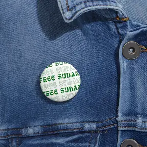 Free Sudan Activism Pin Button - Green Text on White Background, Circular Design, Ideal for Supporting Free Sudan Movement