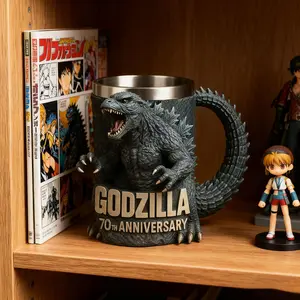 Godzilla 70th Anniversary 3D Mug, 3D Godzilla Head Sculpted Ceramic Resin Cup, 1994 Classic Design Replica, Tokusatsu Collectible Decor Aesthetic