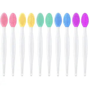 Pore Cleansing Facial Silicone Brush, Double-Sided Lip Brush, Gentle Exfoliation & Clearer Skin Massager Nose Clean Blackhead Removal & Face Scrubber Brushes 10pcs