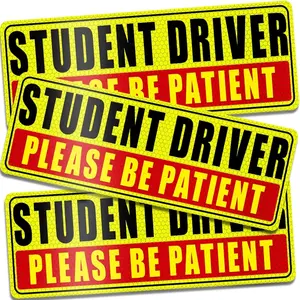 Student Driver Magnet for Car-Be Patient Student Driver Magnet New Student Driver Sticker Safety Warning Reflective Signs Reusable Movable 3 Pcs