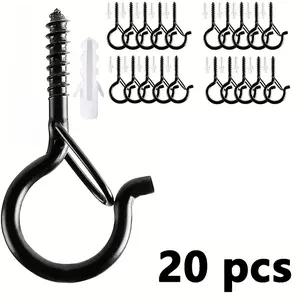 20-Piece Screw-In Hooks for Outdoor String Lights, Rotating Hanging Basket Hooks, Safety Clip Flower Pot Hooks, Wall Ceiling Mount