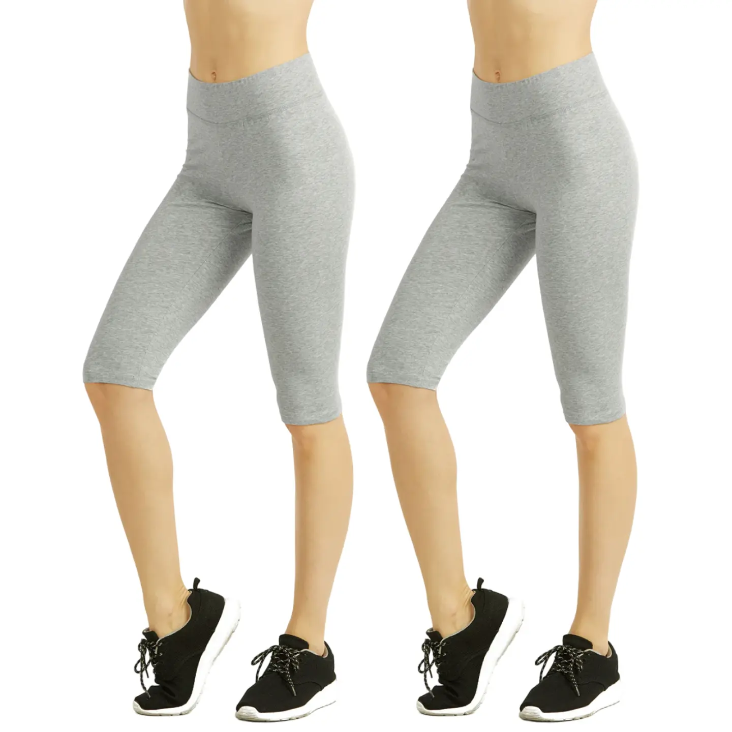 Chic 2 Pack Women's Cotton Biker Shorts Leggings Knee Length High Waisted No See-Through Athletic Workout Running Cycling Yoga Tummy Control Activewear, tailored comfort, sleek line, flattering drape
