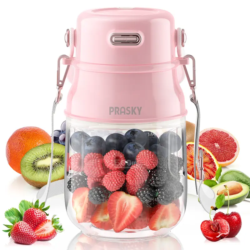 PRASKY Portable Blender 27oz Cup - Type-C Rechargeable, BPA-Free, Includes Lid & Shoulder Strap for Gym, Tavel, Kitchen & Juicer Machine Travel - Mix Powerful Blending