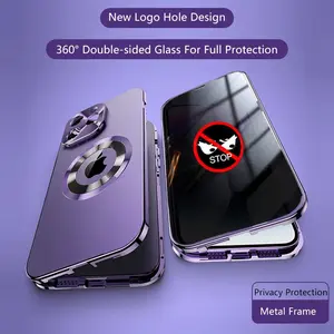 Original Magnetic Anti-Peeping Privacy Case For iPhone 16 15 14 13 12 Plus Pro Max Camera Lens Protection Hole Logo Shell Cover