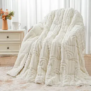Jacquard Fleece Weighted Blanket Queen Size 60" x 80" 15lbs, Ultra Soft Cozy Sherpa Weighted Blankets for Adults, Ultra Fuzzy Heavy Blanket for Sleep, Fluffy Warm Throw for Bed, Cream White