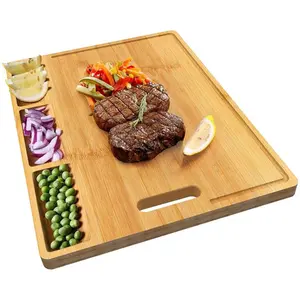 Cutting Boards,Large Bamboo Chopping Board, Built-In 3 Compartments And Juice Grooves,  Vegetables, Bread (17 x 12.6") Kitchen Knives cutting  board