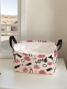 Rose & Lip Print Storage Basket with Handle, Multi-functional Storage Basket, Foldable Clothes Storage Basket, Bag Insert for Living Room, Bathroom and Kitchen, Collapsible Storage Baskets