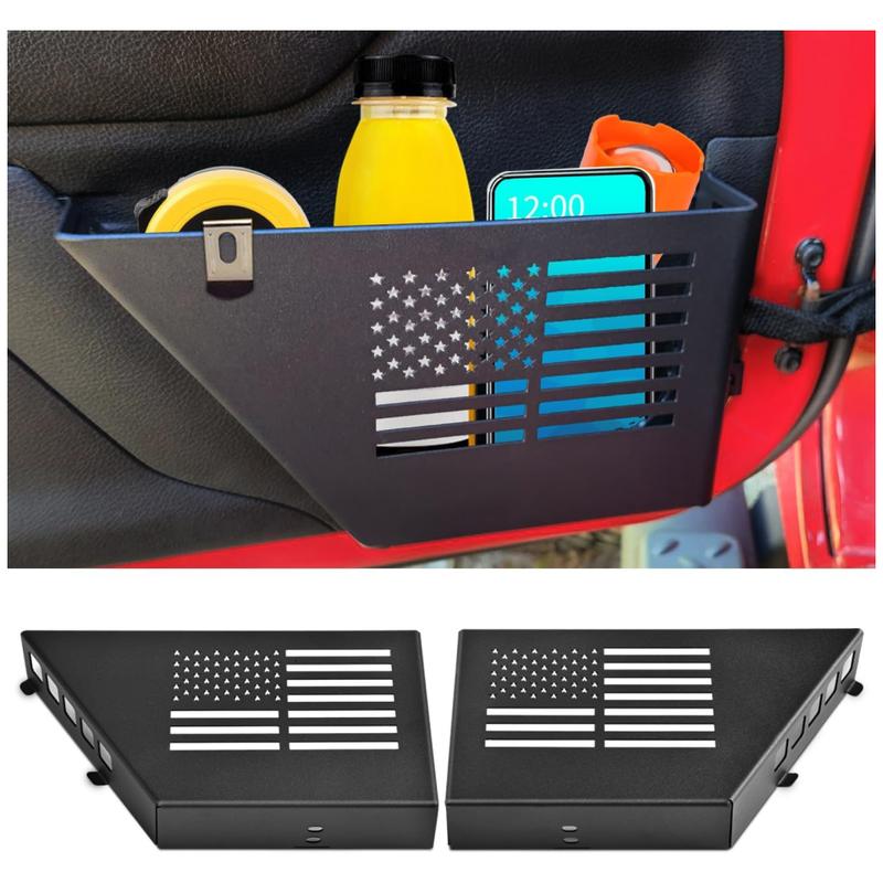 Metal Storage Boxes for 2007-2018 Jeep Wrangler JK JKU 2/4 Door, 2-Pack Front Door Side Insert Organizer Pockets (Black) - Saggy Net Replacement, Easy Install, No Tools Required, Versatile Use, Auto Accessories Interior, Car Storage Organizers