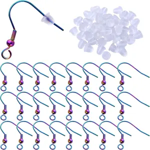 Stainless Steel Earring Hooks, 50pcs Rainbow Color Fish Earrings Hooks Ear Wires Fish Hooks Hypo-allergenic with 50pcs Clear Bullet Earring Backs for DIY Jewelry Earrings Making