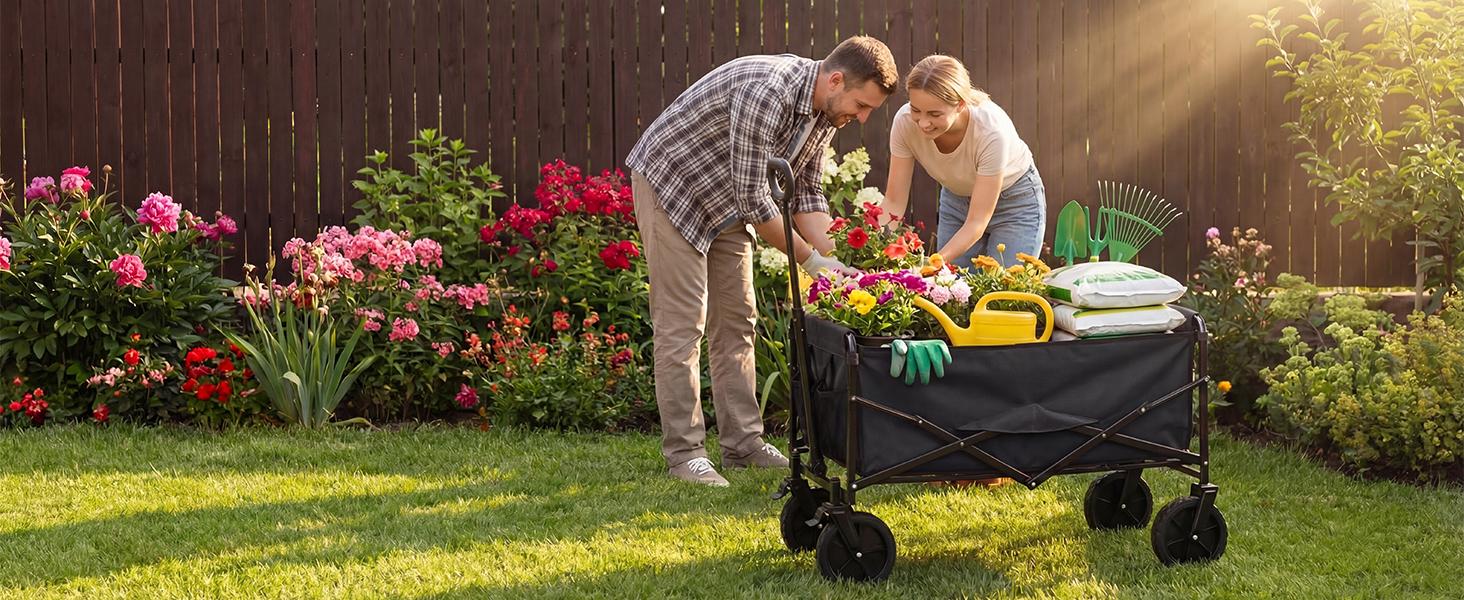 Sweetcrispy Collapsible Folding Wagon - Oxford Cloth Quick-Fold Utility Cart, 102L Large Capacity, 330 lbs Heavy-Duty Trolley with Wheels & Flexible Handle for Outdoor Camping, Grocery Shopping