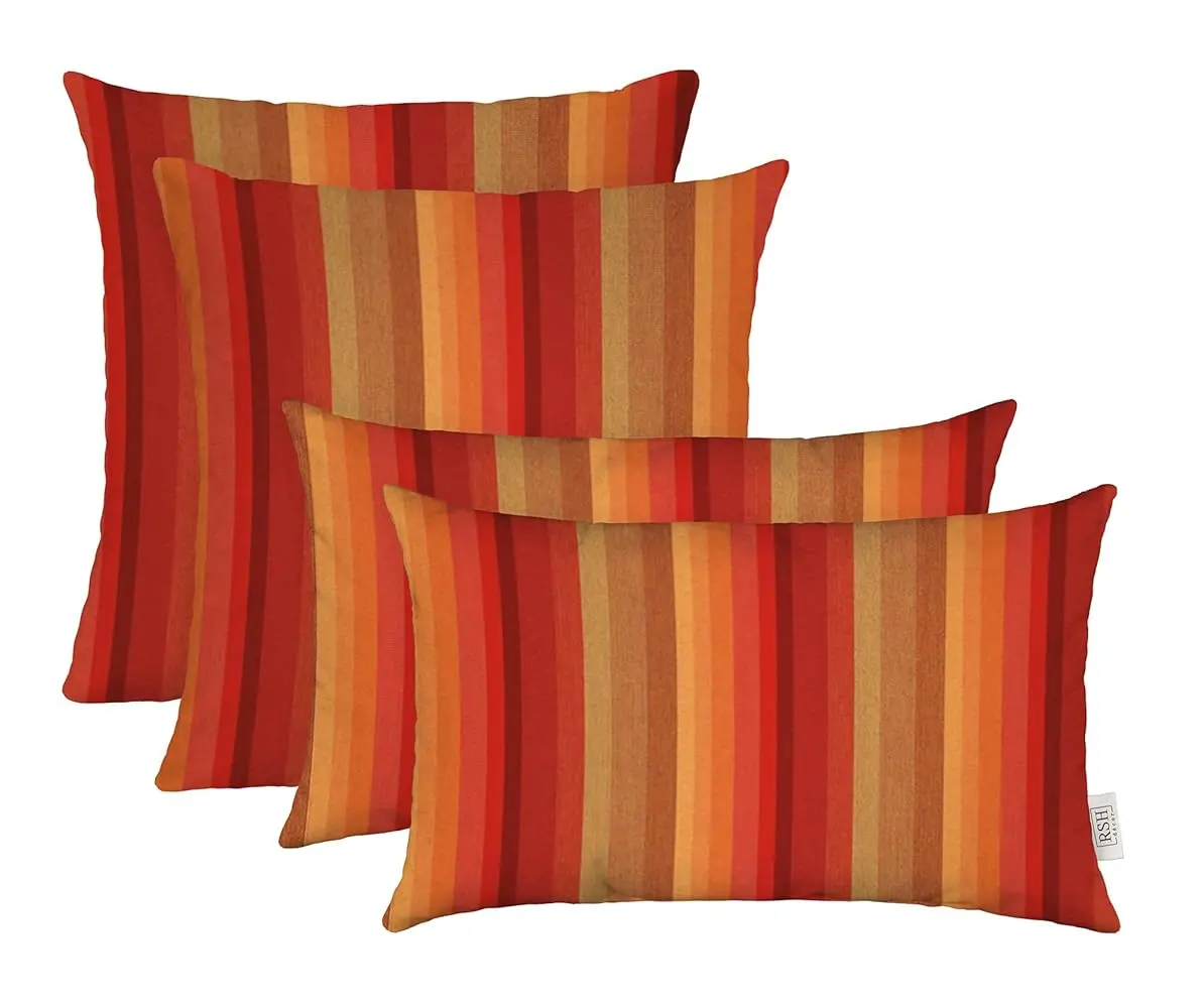 RSH Decor: Water And Fade-Resistant Outdoor Pillows Set For Patio Furniture - 20x12 & 17x17 Sunbrella Lumbar And Square - Astoria Sunset, Made In USA