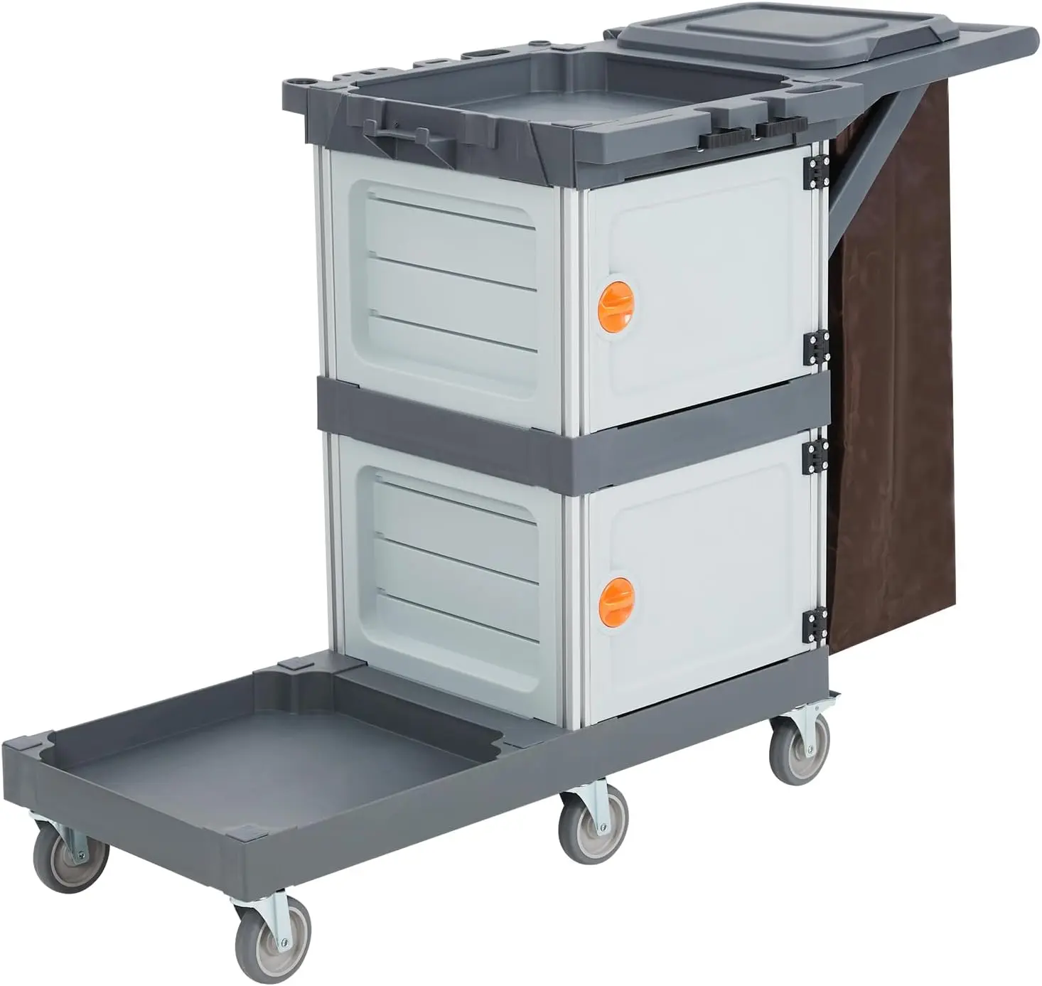 Commercial Traditional Cleaning 3-Shelf Janitorial Cart, 300 Lbs Capacity Housekeeping Cart, Wheeled with Yellow VinylBag and Cover with Lid Organiser Racks Smooth Durable