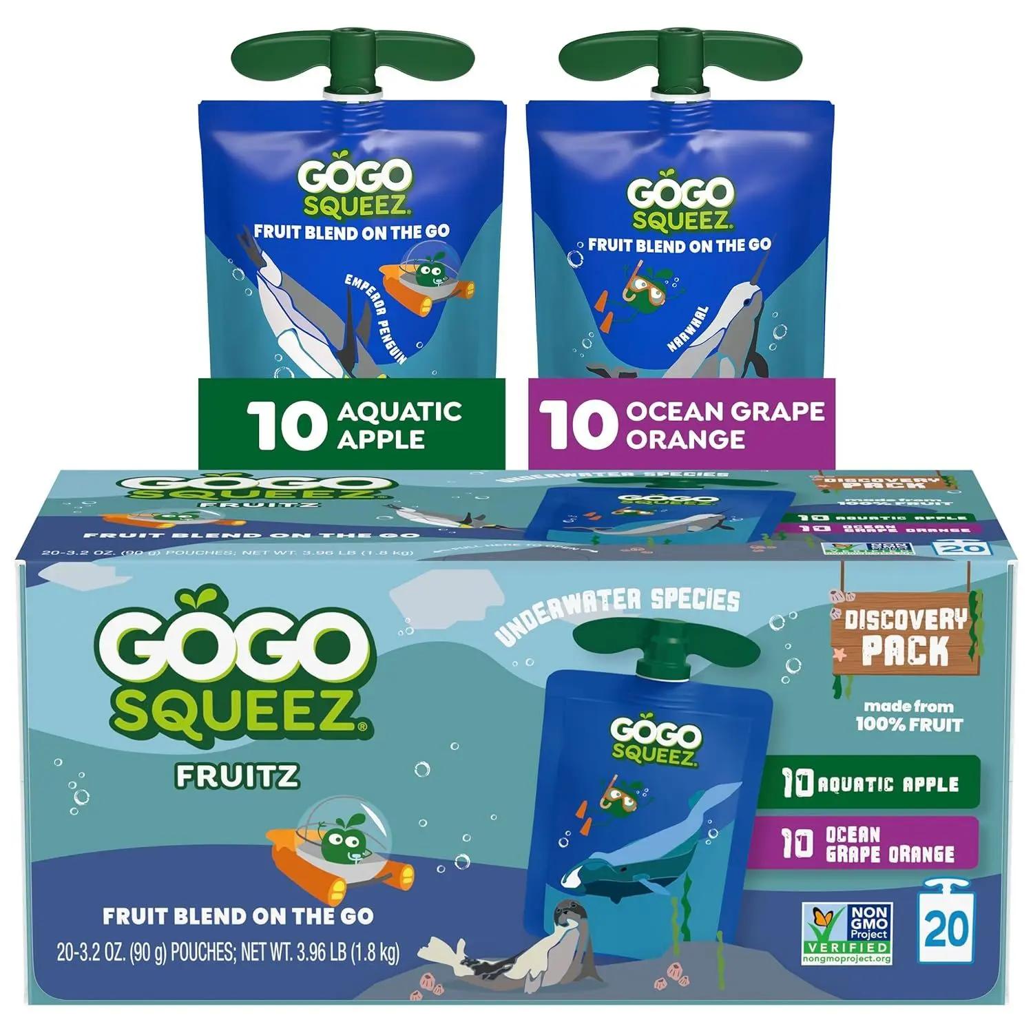 GoGo squeeZ No Sugar Added Applesauce and Fruit Puree, Apple, 3.2 oz Pouches (Pack of 20), Fruit Snacks for Kids, Gluten Free, Nut Free, Recloseable Cap, BPA Free