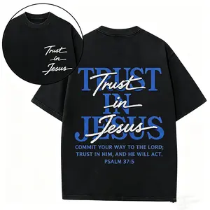 Trust In Jesus T-Shirt, Psalm 37:5 Bible Verse Graphic Tee, Brown Vintage Washed Oversized Casual Top, Christian Outfit