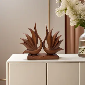 Elegant Wood Color Swan Pair Statue Minimalist Nordic Home Deco, Modern Sculpture for Living Room & Office, Chic Tabletop Ornament