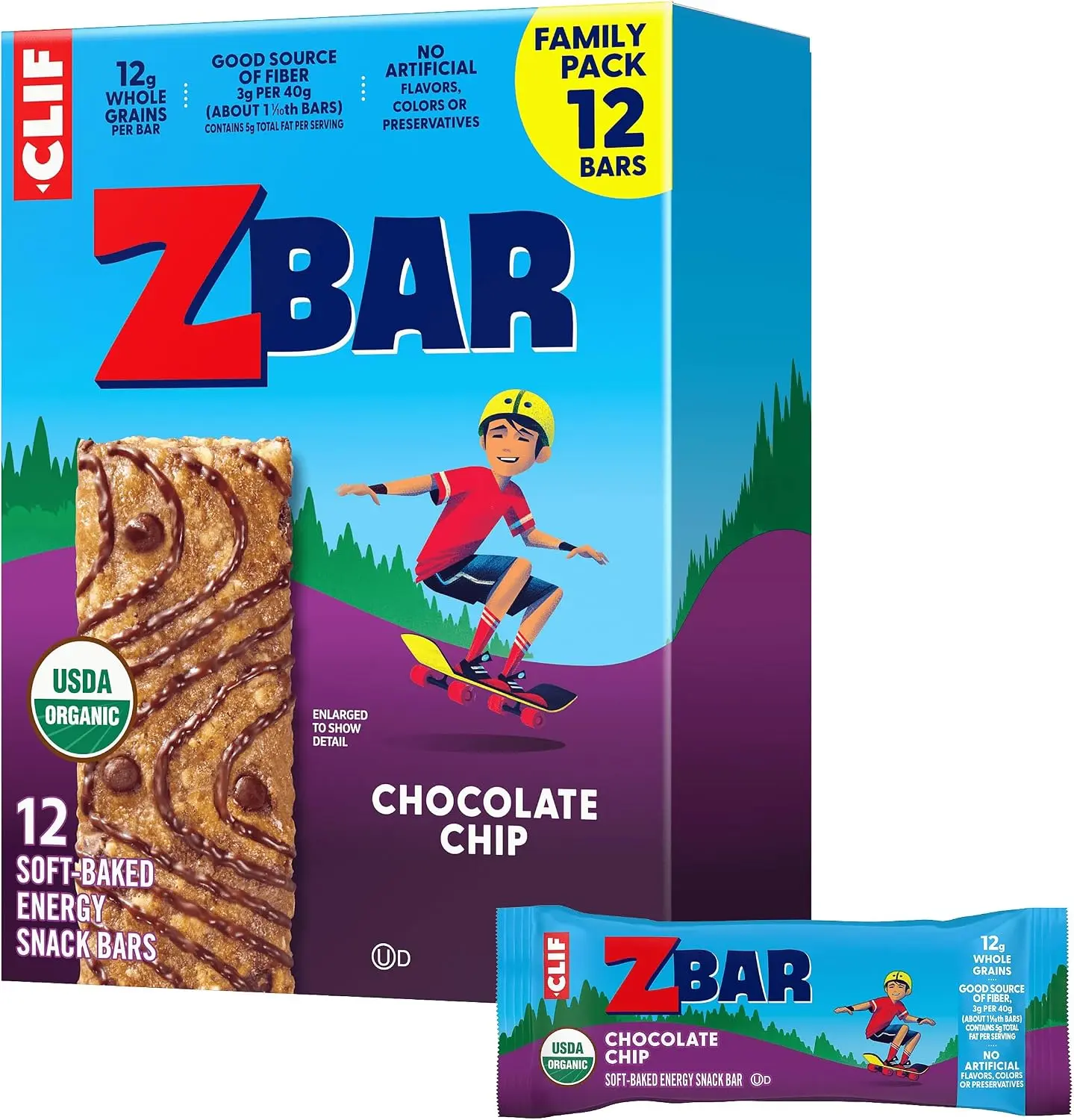 Zbar Chocolate Chip Soft-Baked Snack Bars, Organic Granola Bars, 12ct