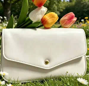 Cream White Monogram Envelope Crossbody Bag, Inspired Summer Shoulder Purse, Lightweight Flap Bag for Vacation & Brunch