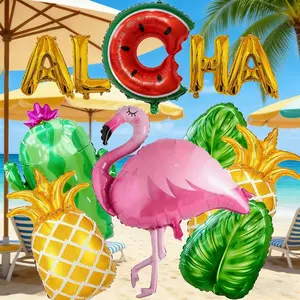 Hawaii Alha Letter Balloon Set, Tropical Flamingo, Palm Leaf, Pineapple, Cactus, Perfect for Summer Beach and Pool Parties, Hawaiian Theme Decorations