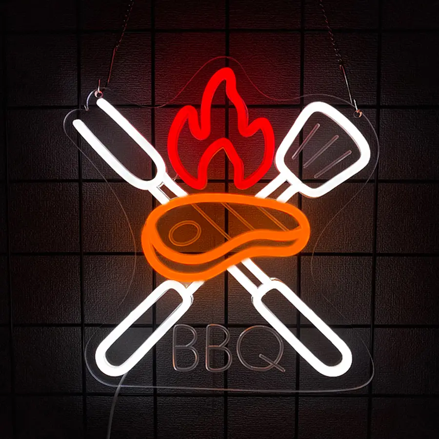 Neon Sign BBQ Party Decoration, Summer Barbecue Baby Shower Holiday Party Supplies, USB Powered Easy Hang Sign for Restaurant & Grill Shop